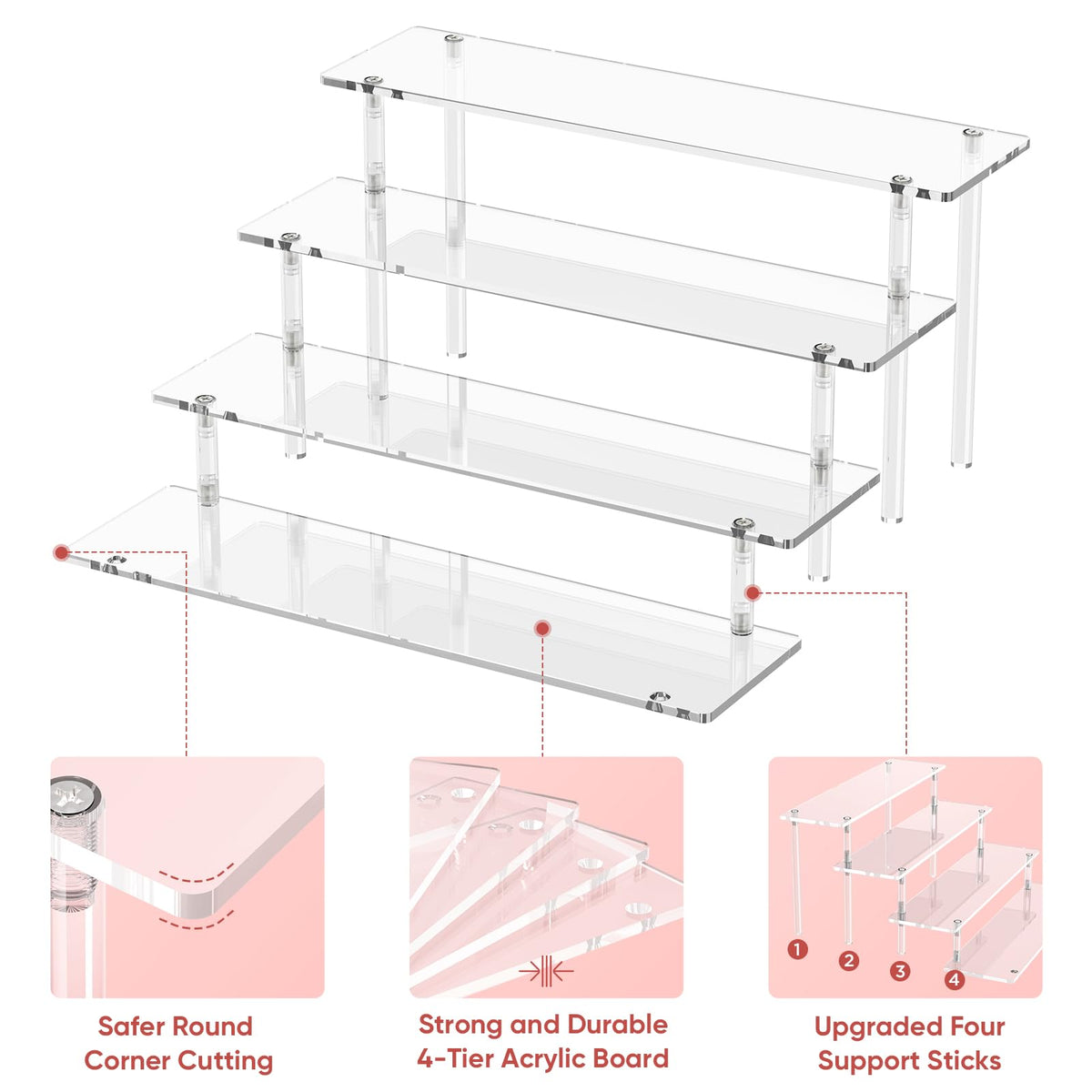 4 Tier Acrylic Display Risers, Clear Perfume Organizer, Cupcake Stand