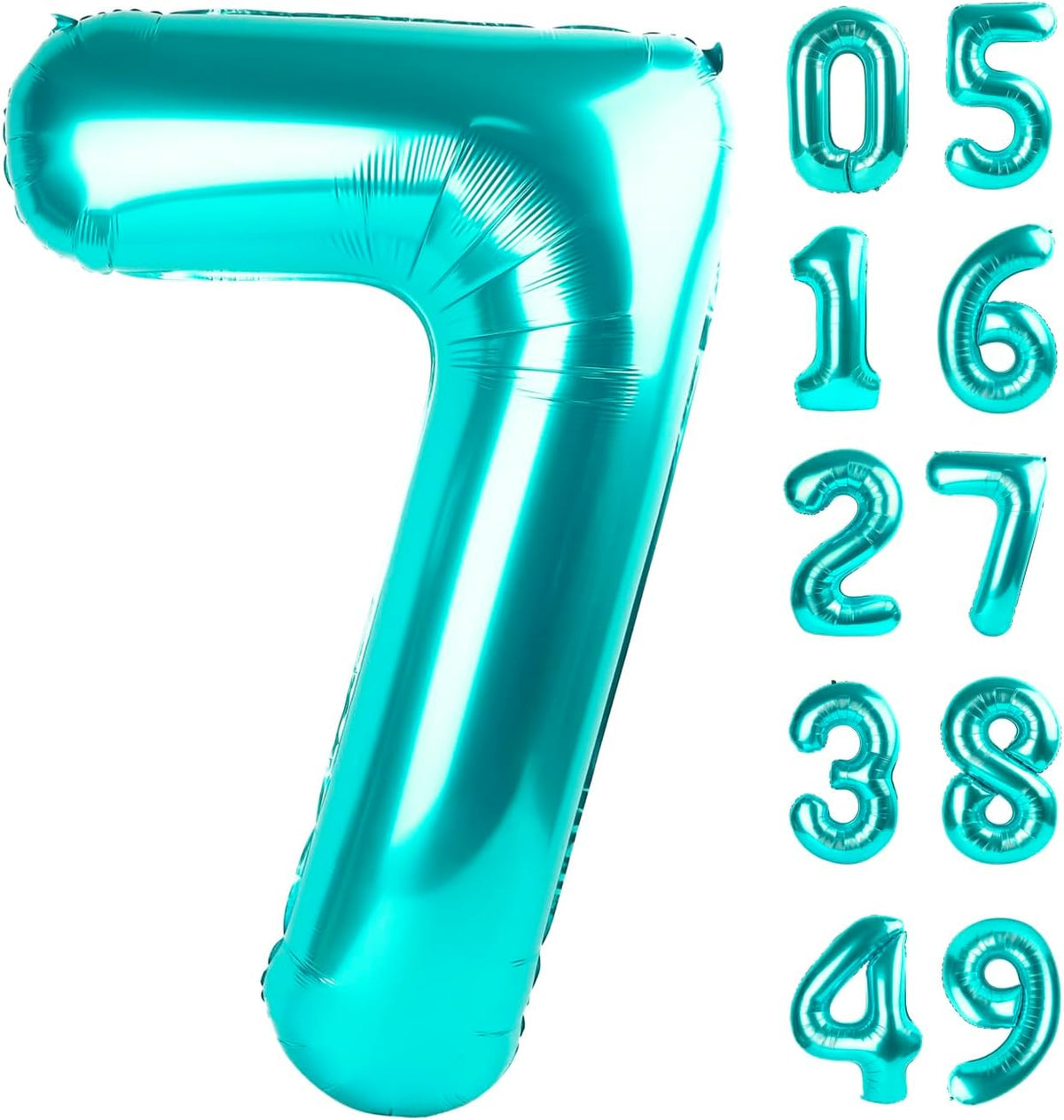 Teal Blue Number 7 Birthday Balloon 40 Inch, Digital Balloons for 7 17 27 70 77 Party Celebration