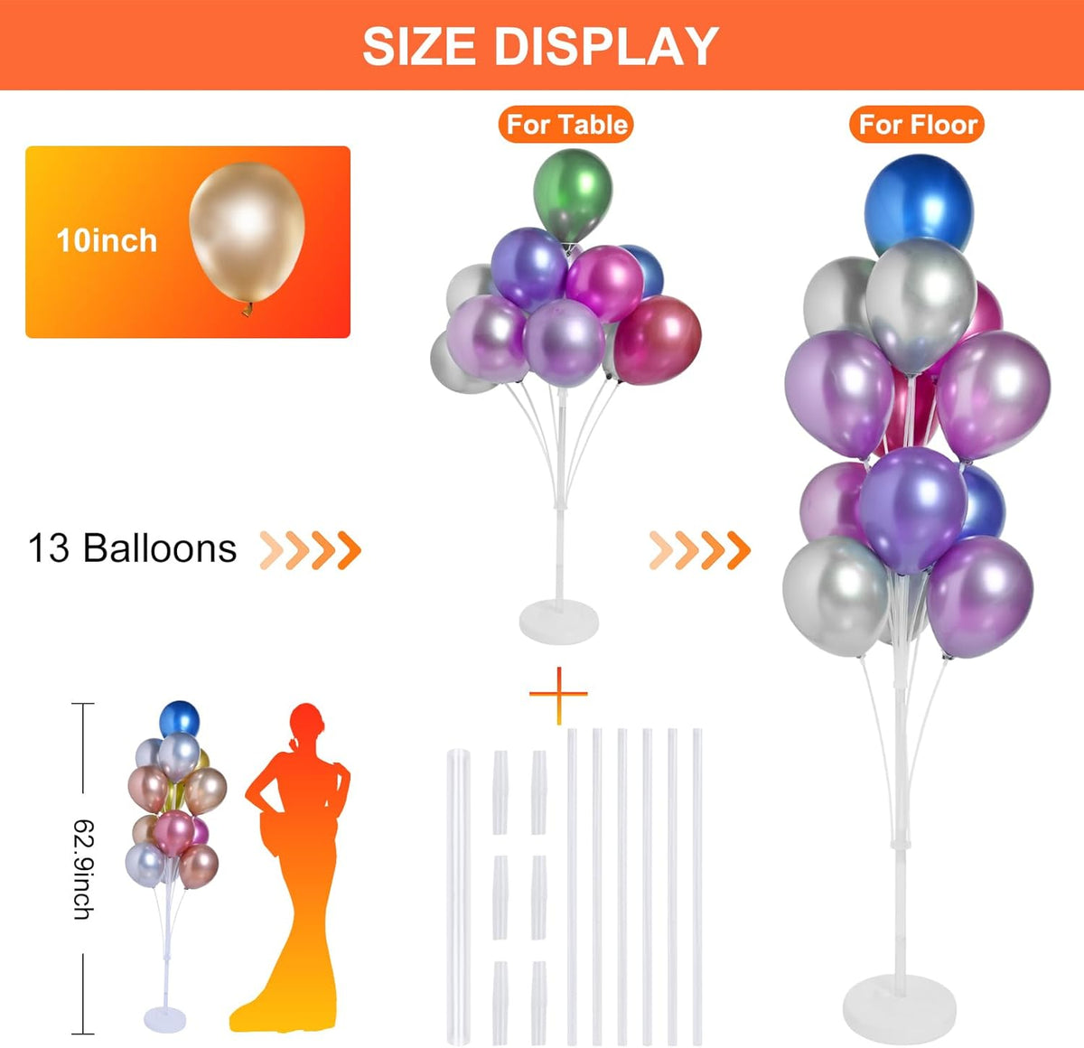 2 Sets of Balloon Stand Kit - 62in Balloon Stands with Base, Balloon Sticks, Decorations for Party