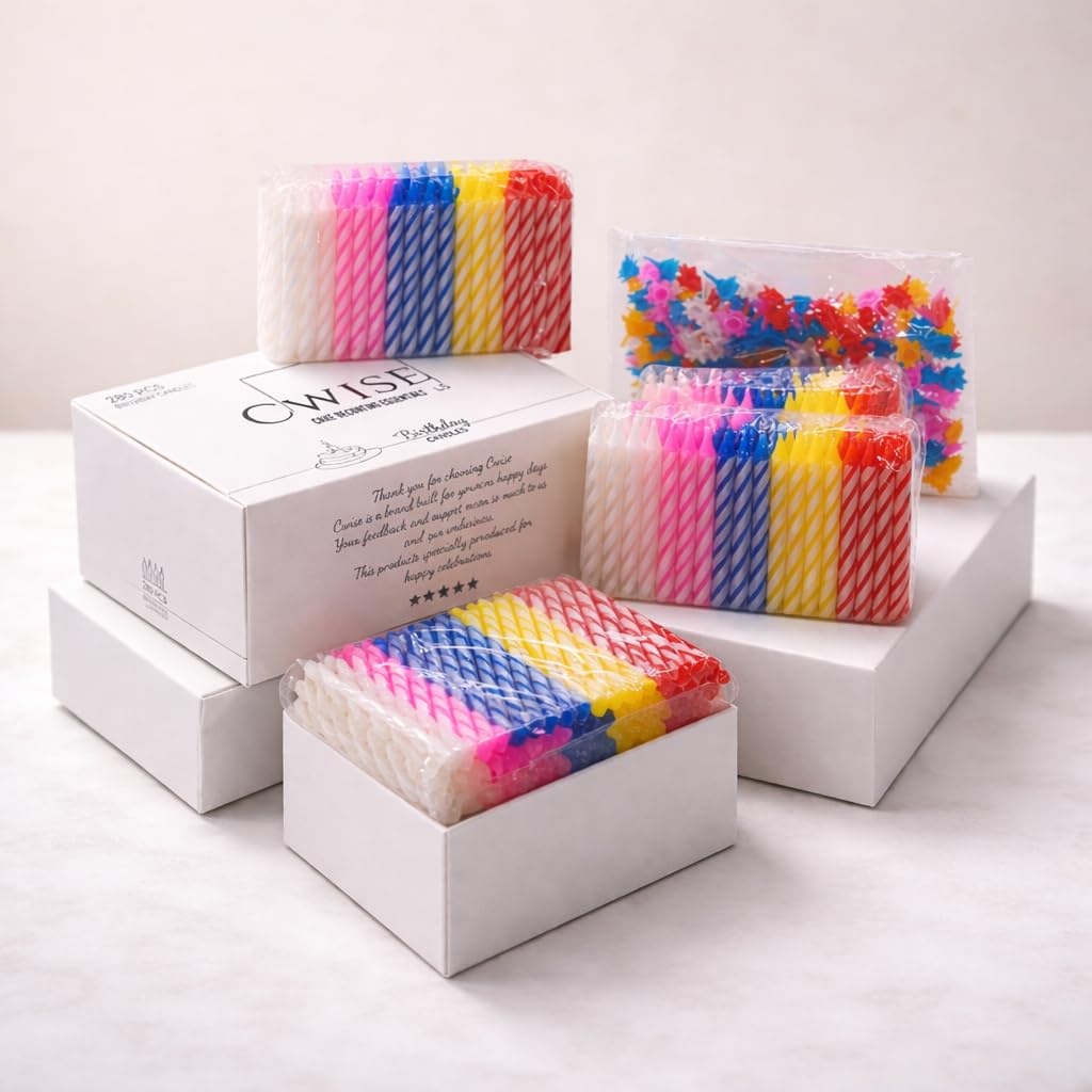 Cwise 280-Count Birthday Candles Bulk Pack with Holders – Spiral Cake & Cupcake Candles