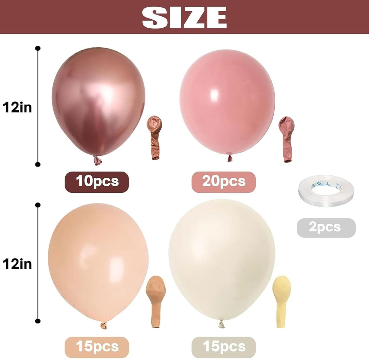 Togvu Retro Blush Pink Balloons, 60 Packs 12 Inch Dusty Pink Metallic Chrome Rose Gold White Sand