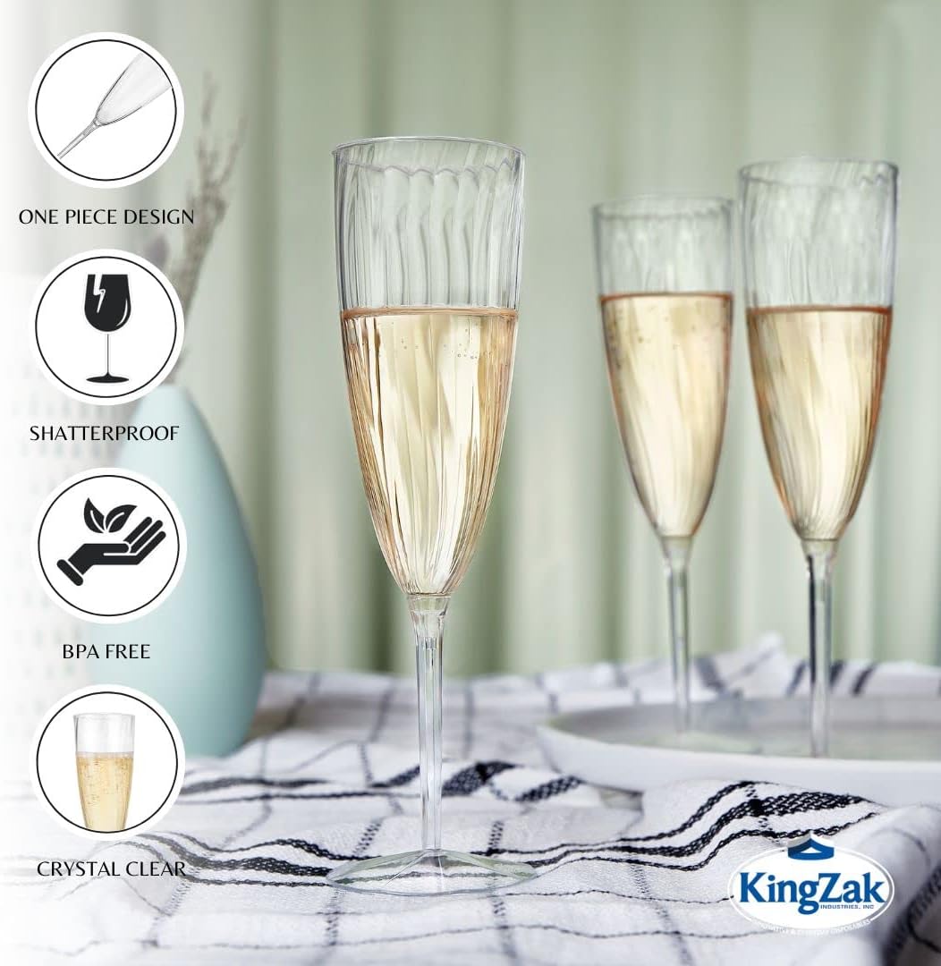 Lillian Tablesettings 96 Count Premium Champagne Flutes 6 oz. Clear Hard Plastic 1-Piece Disposable