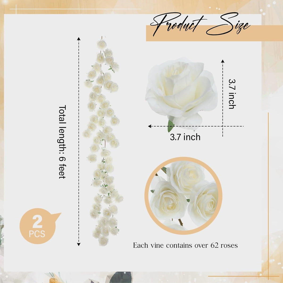 2 Pcs White Artificial Rose Vine Hanging Fake Flowers Garland for Wedding Anniversary Birthday