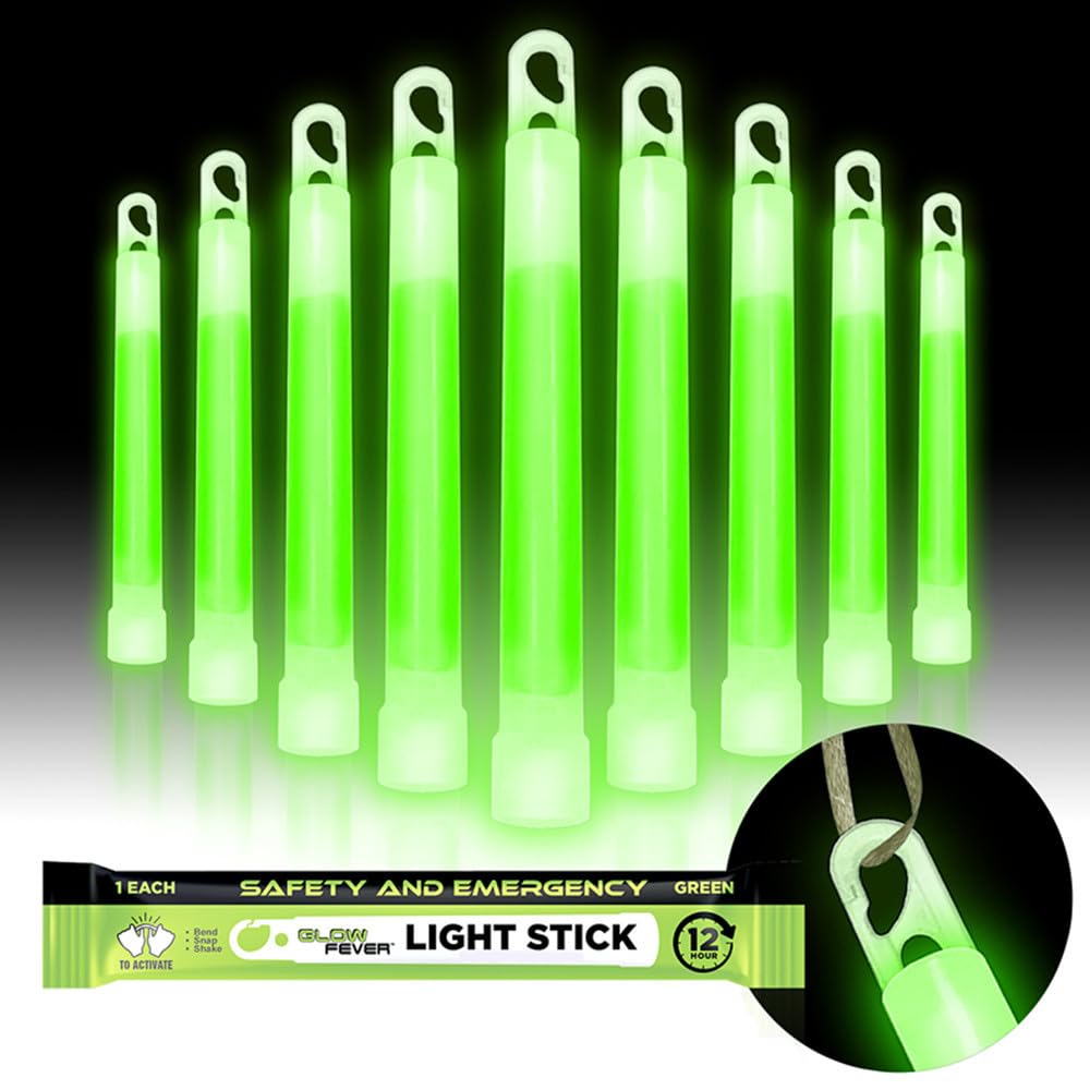 Glow Fever Emergency Safety Military Grade Glow Sticks, 10pcs, 6'' Ultra Bright Glow Sticks with 12