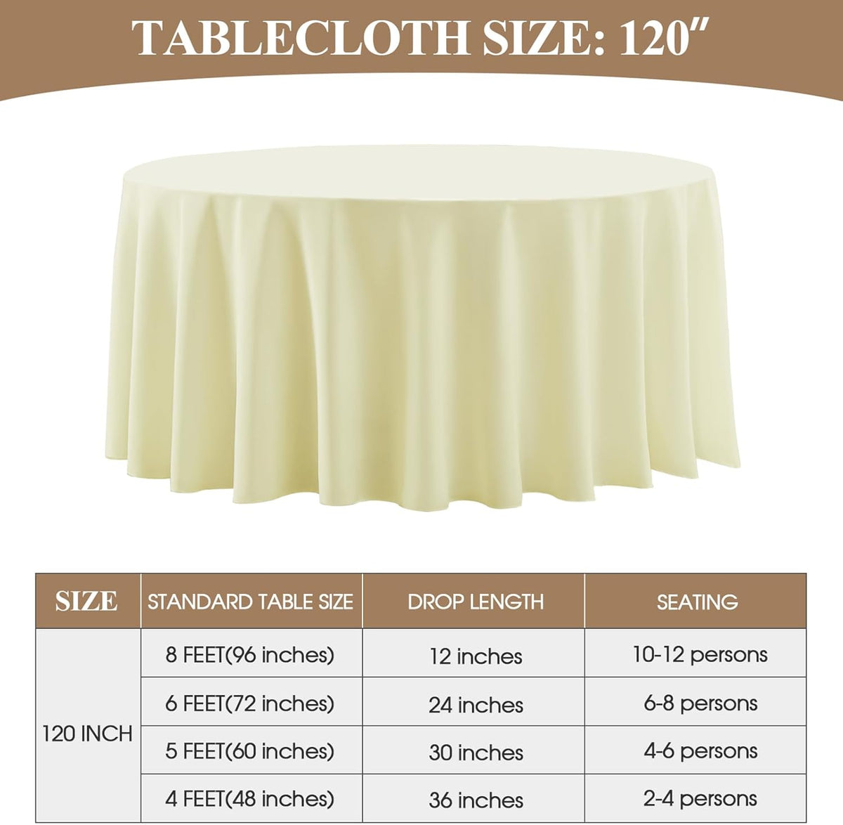 Round Tablecloth 120 Inch Tablecloth 6 Pack Ivory Table Cloths Washable Decorative Polyester
