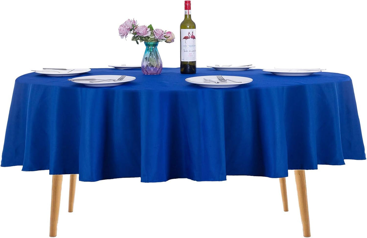 Ascoza 2pack 90 Inch Royal Blue Round Tablecloth in Washable Polyester Fabric for