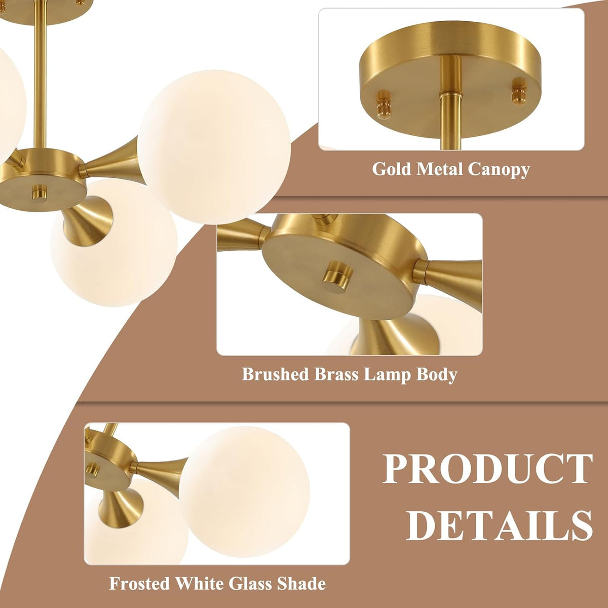 KCO Lighting Modern Globe Ceiling Light Gold Semi Flush Mount Sputnik Chandelier Mid Century