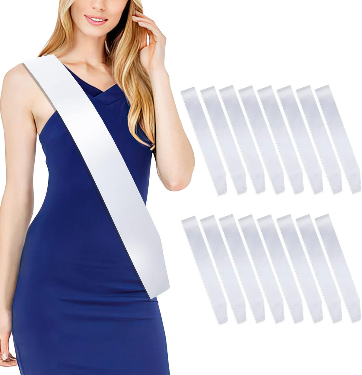 16 Pcs Satin Sash - White Bride To Be Sash, Plain, DIY Sashes For Pageants, Birthdays, Graduation