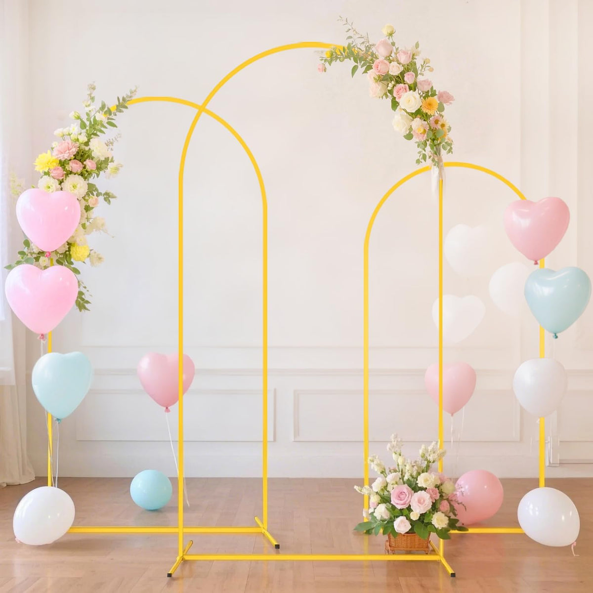 FUHSY Metal Arch Backdrop Stand and Cover Set 6FT, 6.6FT, 7.2FT Black Arch Cover Set of 3 Wedding