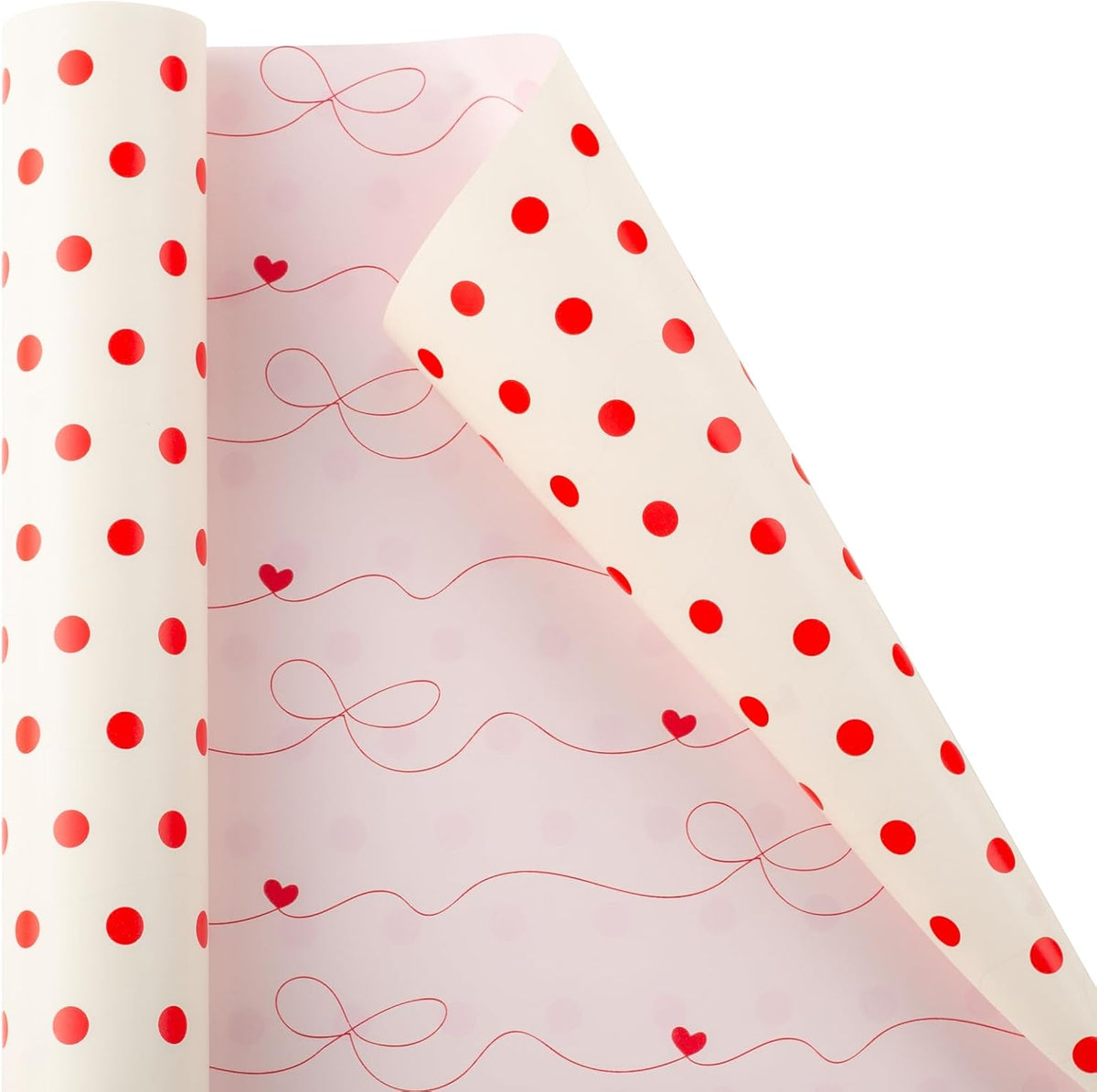 Flyhill Polka Dot Wrapping Paper,Reversible Pink Beige Elegant Heart & Bow Gift Wrap Suitable for