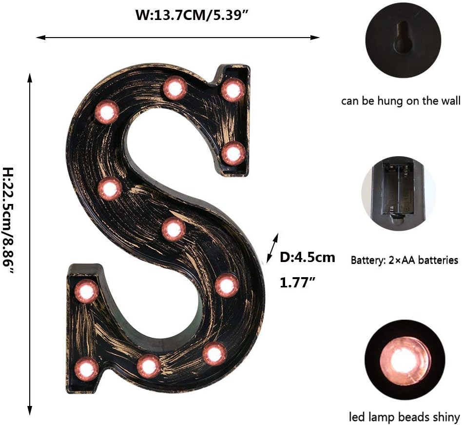 OYCBUZO Golden Black Led Marquee Letter - Industrial, Vintage Style Light Up Alphabet Letter Sign