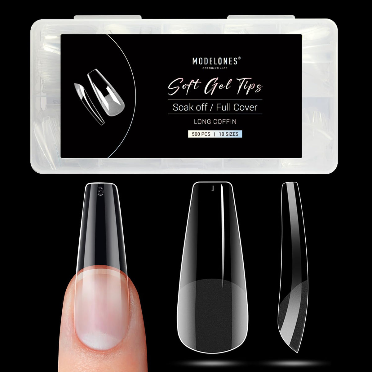 Modelones Long Coffin Nail Tips - 500Pcs Pre-shaped Half Matte Full Cover Fake Nails Gel Tips