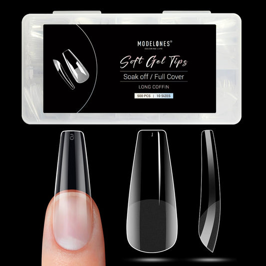 Modelones Long Coffin Nail Tips - 500Pcs Pre-shaped Half Matte Full Cover Fake Nails Gel Tips