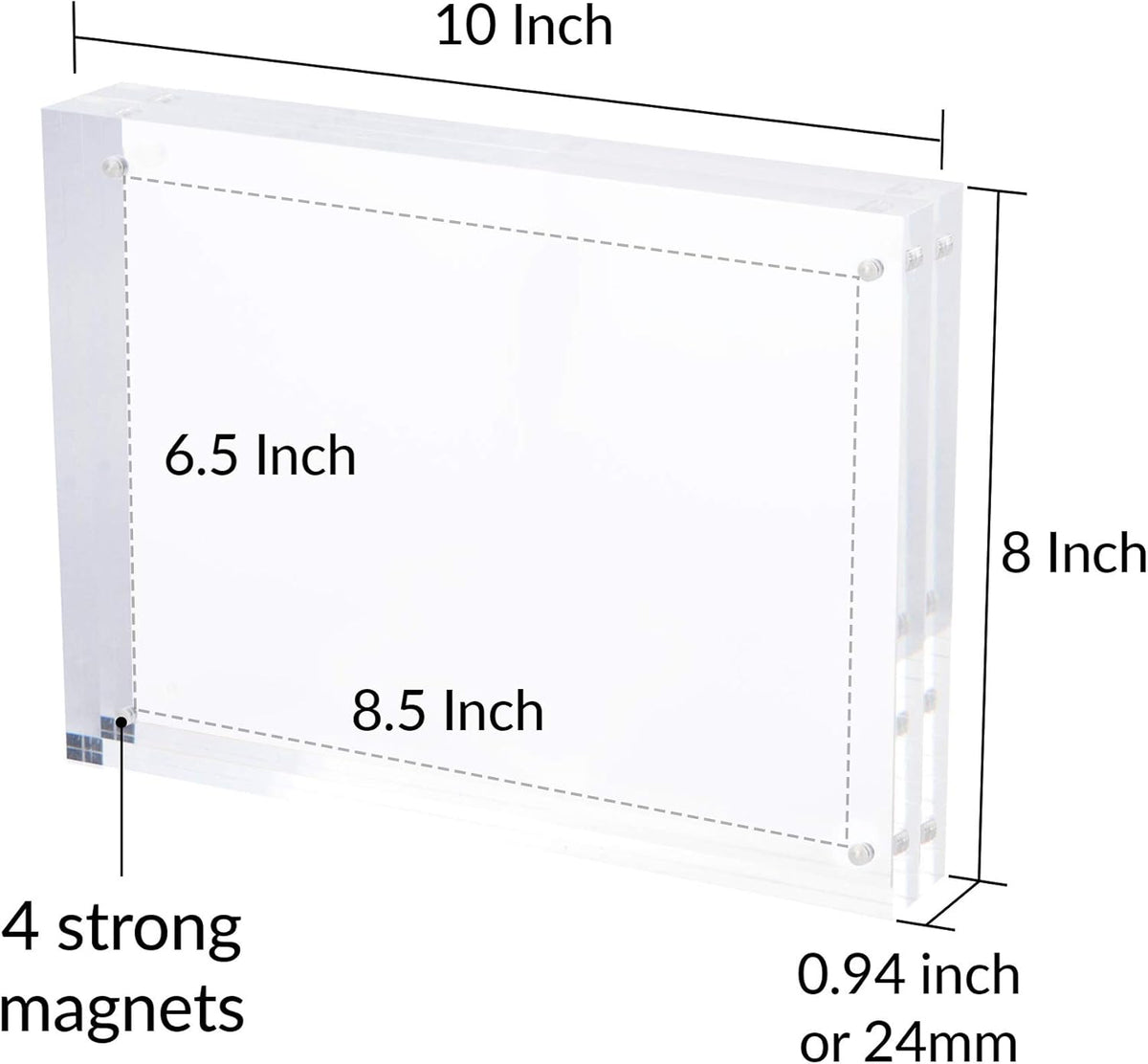 SimbaLux Magnetic Acrylic Picture Photo Frame 8x10 inches 24mm Thick with UV Protection (1 Pack)