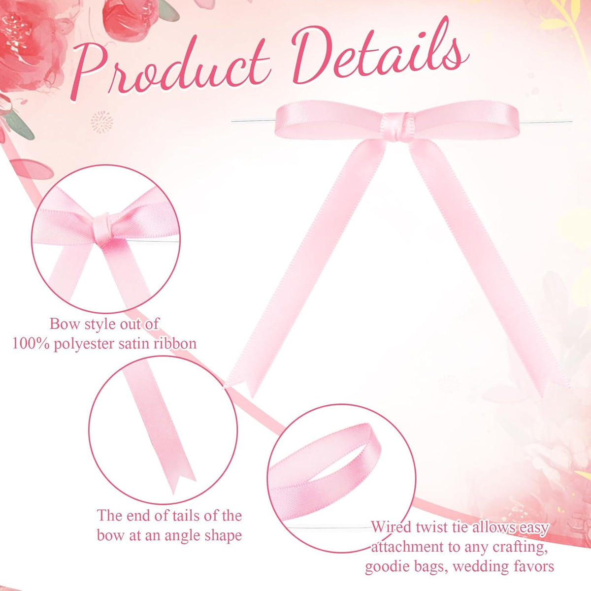 Riceshoot 50 Pcs Twist Tie Bows for Cake 3x4.5 Inch Satin Ribbon Bows for Gift Wrapping Treat Bags