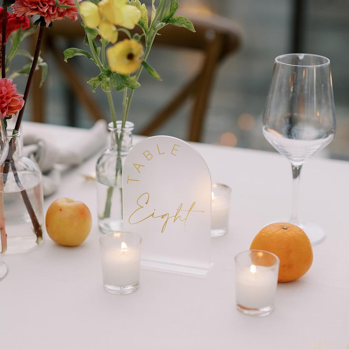 JINMURY Frosted Arch Wedding Table Numbers 1-15 with Stands, 5x7 Inch Acrylic Arch Sign with Golden