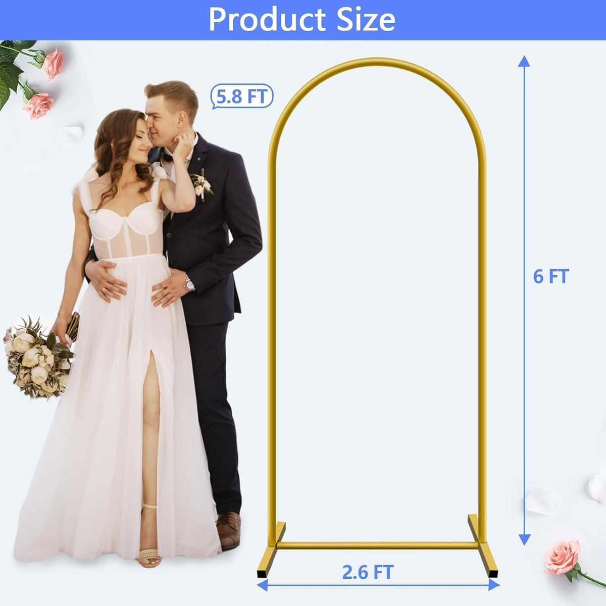 6 ft Arch Backdrop Stand, Wedding Arch Frame, Stable Metal Background Stand with Square Base Ground