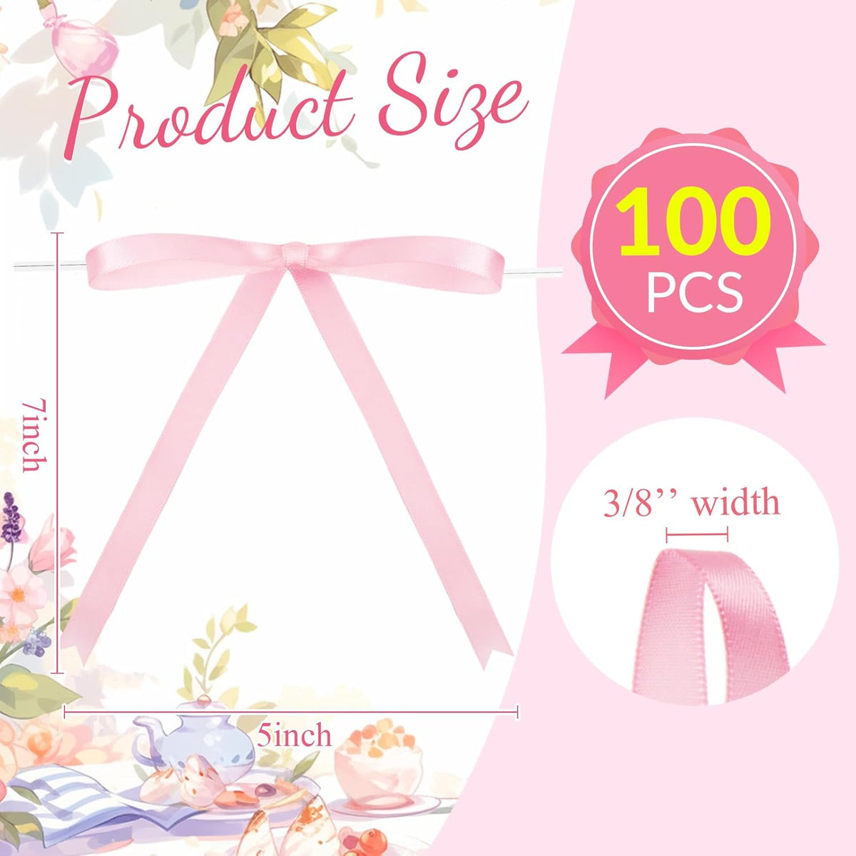 Riceshoot 100 Pcs Twist Tie Bows Bulk 5x7 Inch Satin Ribbon Bows for Gift Wrapping Cake Treat Bags