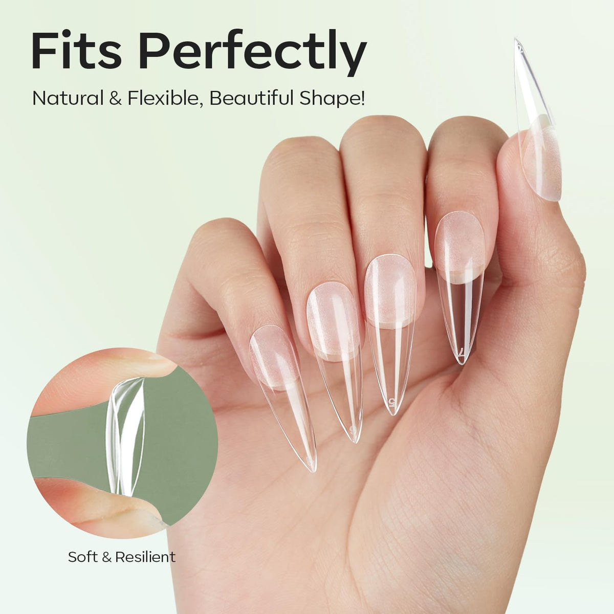 modelones Long Stiletto Nail Tips, Pre-shaped Soft Gel Tips Fake Nails False Acrylic Clear Full