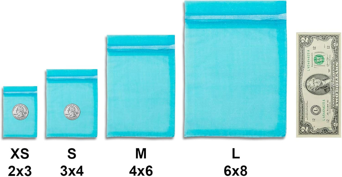 TheDisplayGuys 100-Pack 6x8 Turquoise Blue Sheer Organza Gift Bags with Drawstring, Jewelry Candy