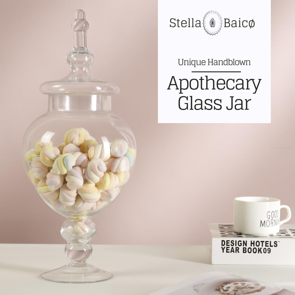 Large Glass Apothecary Jars with Lid, Clear Glass Candy Jar for Candy Buffet, Decorative Glass Jar