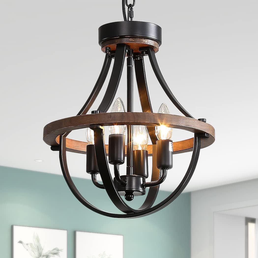 Farmhouse Chandelier, Modern Hanging Pendant Lighting, 4-Light Rustic Ceiling Light Fixture
