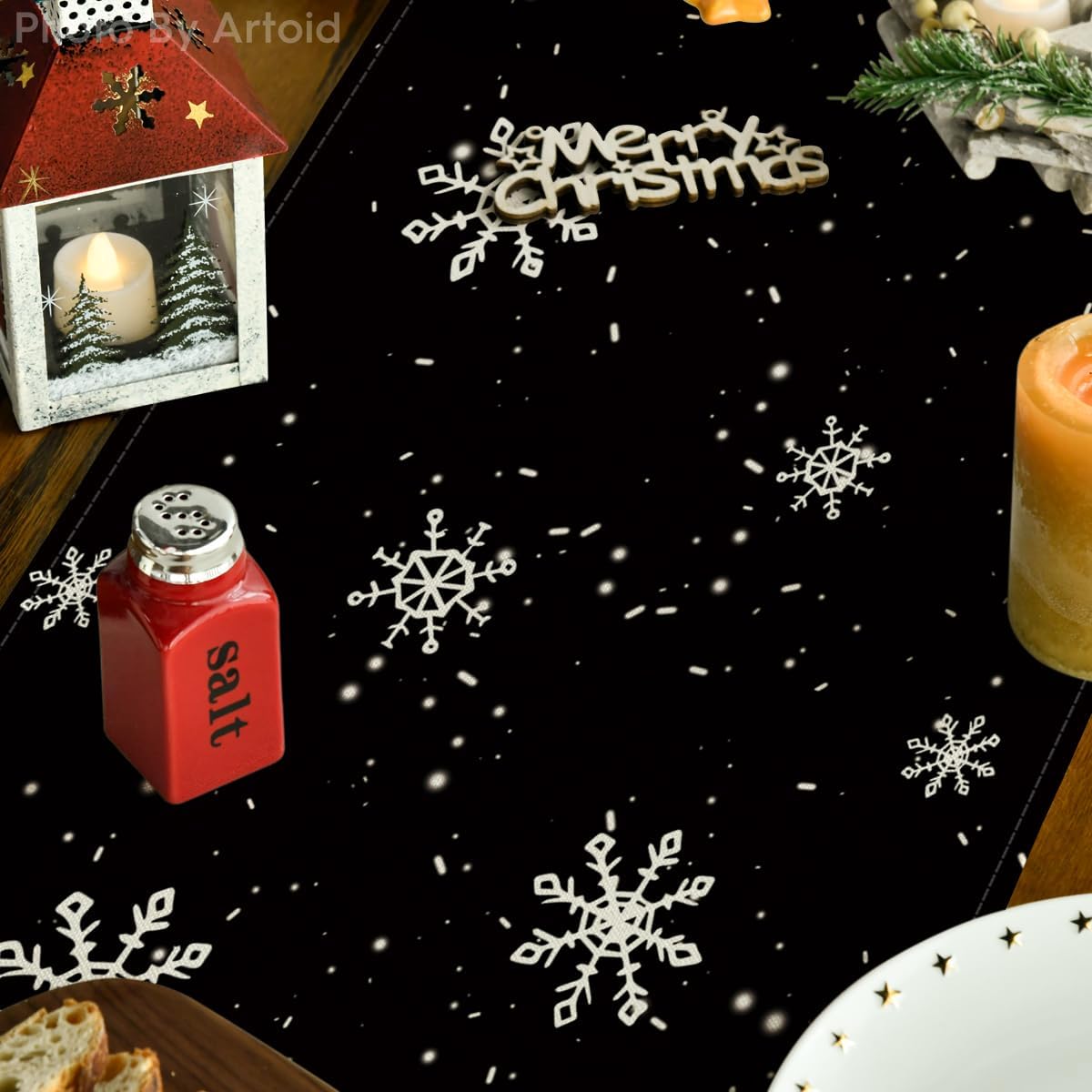 Artoid Mode Black Snowman Snowflake Let it Snow Winter Table Runner, Christmas Kitchen Dining Table