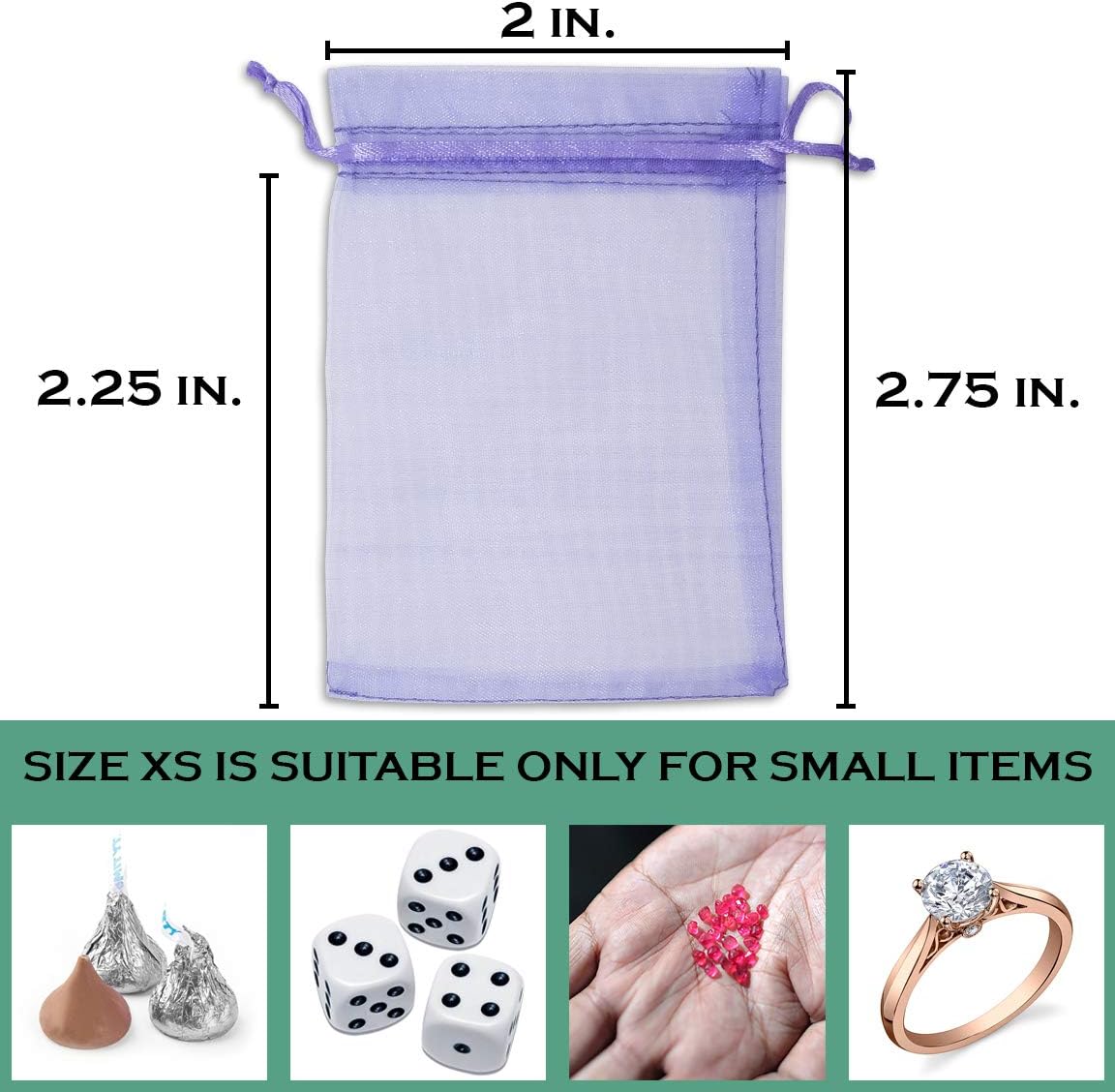 TheDisplayGuys 100-Pack XS 2 x 2 3/4" Lavender Sheer Organza Gift Bags with Drawstring, Jewelry
