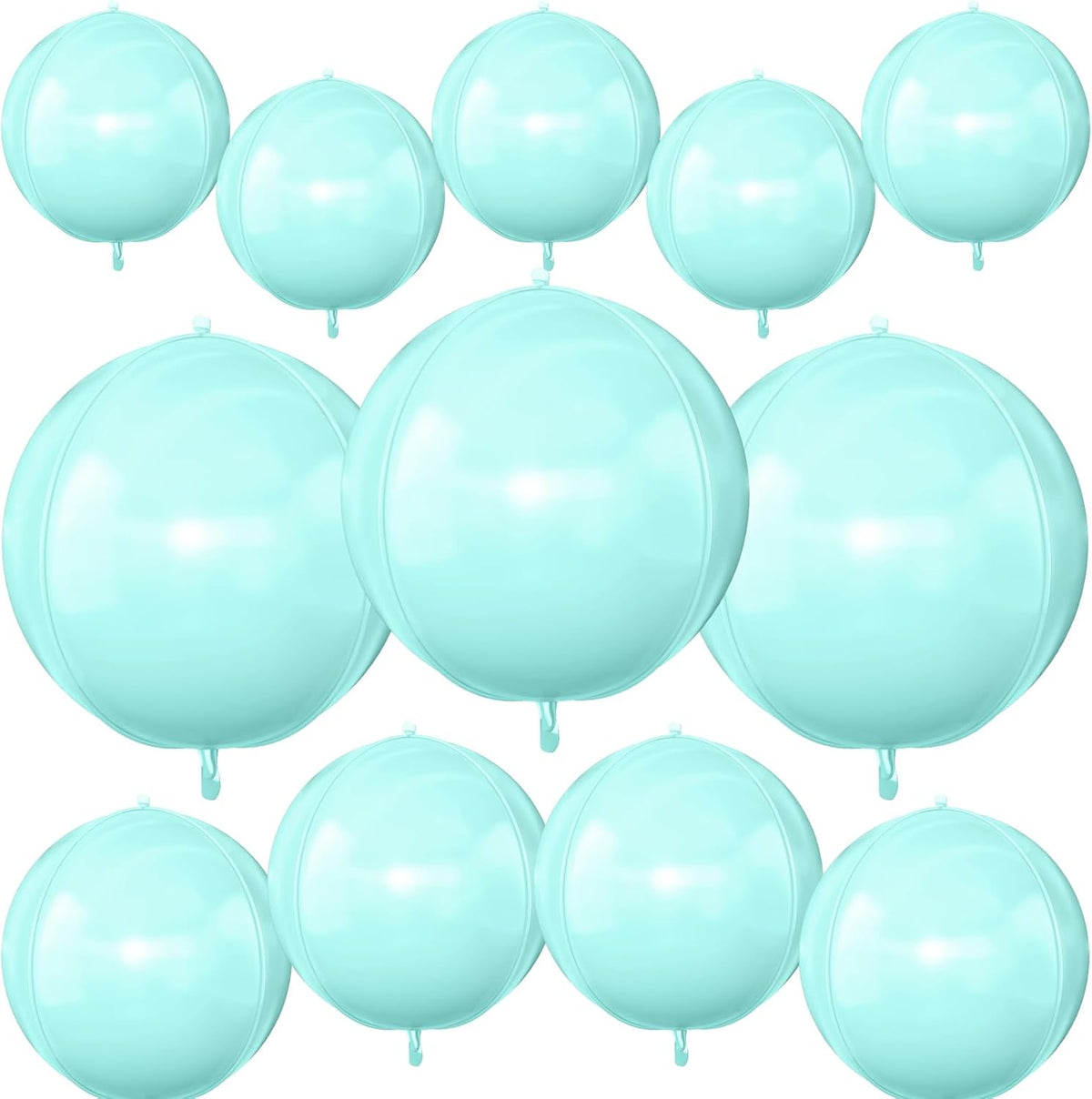 12Pcs Baby Blue Round Foil Balloons, 22" 15" 10" 4D Helium Ball Balloon, Metallic Pastel Teal Blue