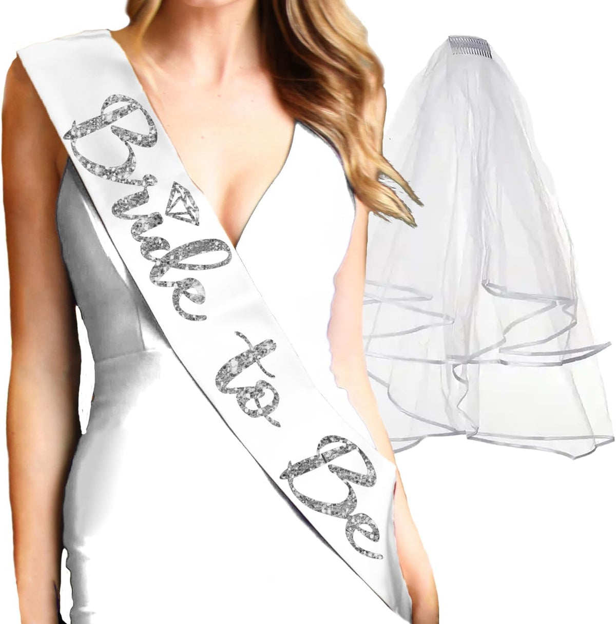Bride Sash and Veil - BRIDAL GRADE SATIN Bride to Be Sash - Bachelorette Party Outfit - Bridal