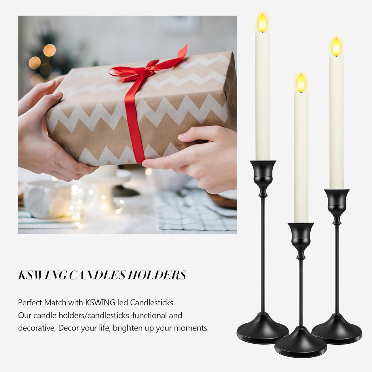 Candlestick Holders 6 PCS Metal Taper Candle Holders, KSWING Black Candle Stick Holders Set