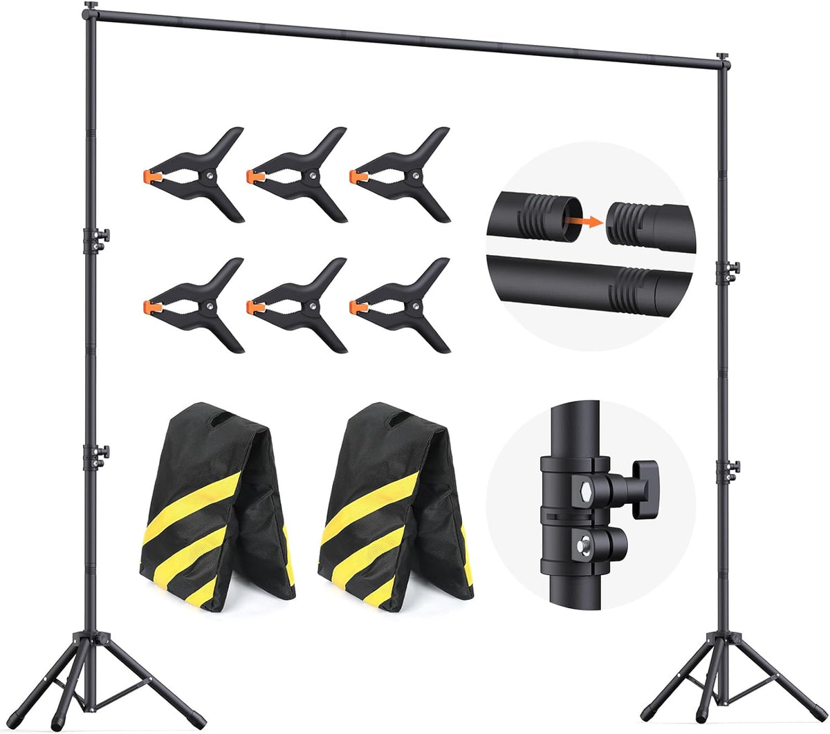 Backdrop Stand 10x7.5ft (WxH), Photo Back Drop Stand for Party, Heavy Duty Background Stand Kit