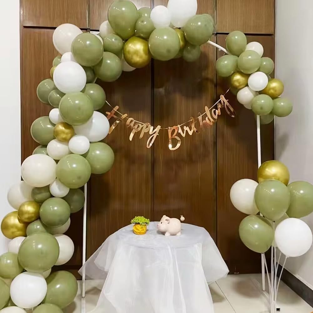 300 Pack Sage Green Gold and White Balloons 5 Inch Latex Green White Metallic Gold Bulk Small