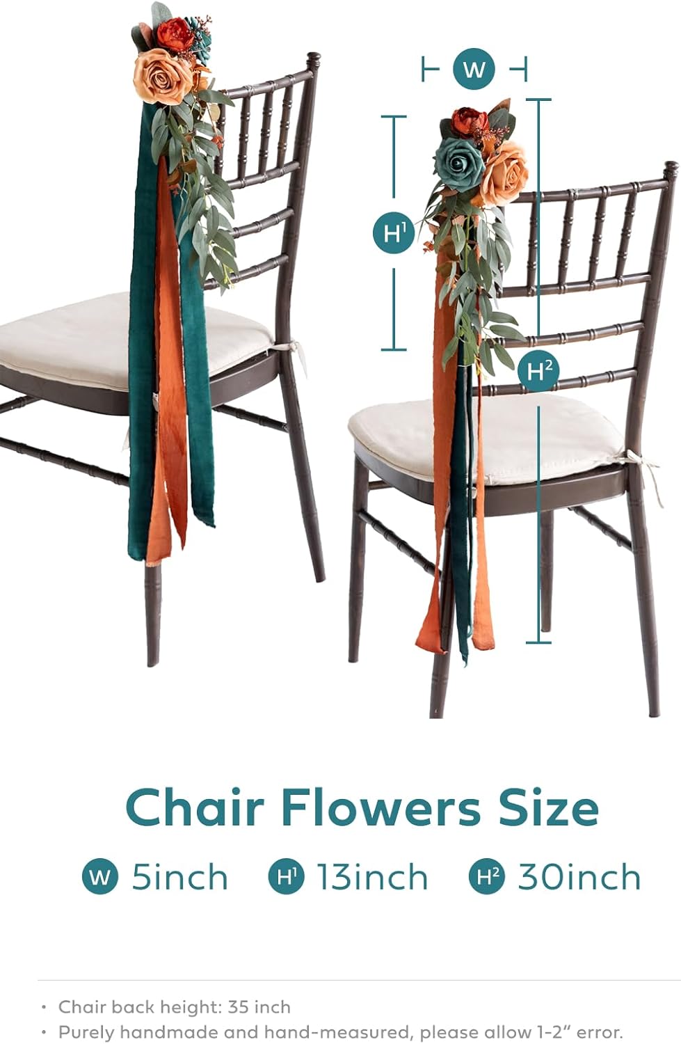 Ling's Moment 8pcs Wedding Artificial Aisle Pew Flowers Chair Decorations Arrangements with Chiffon