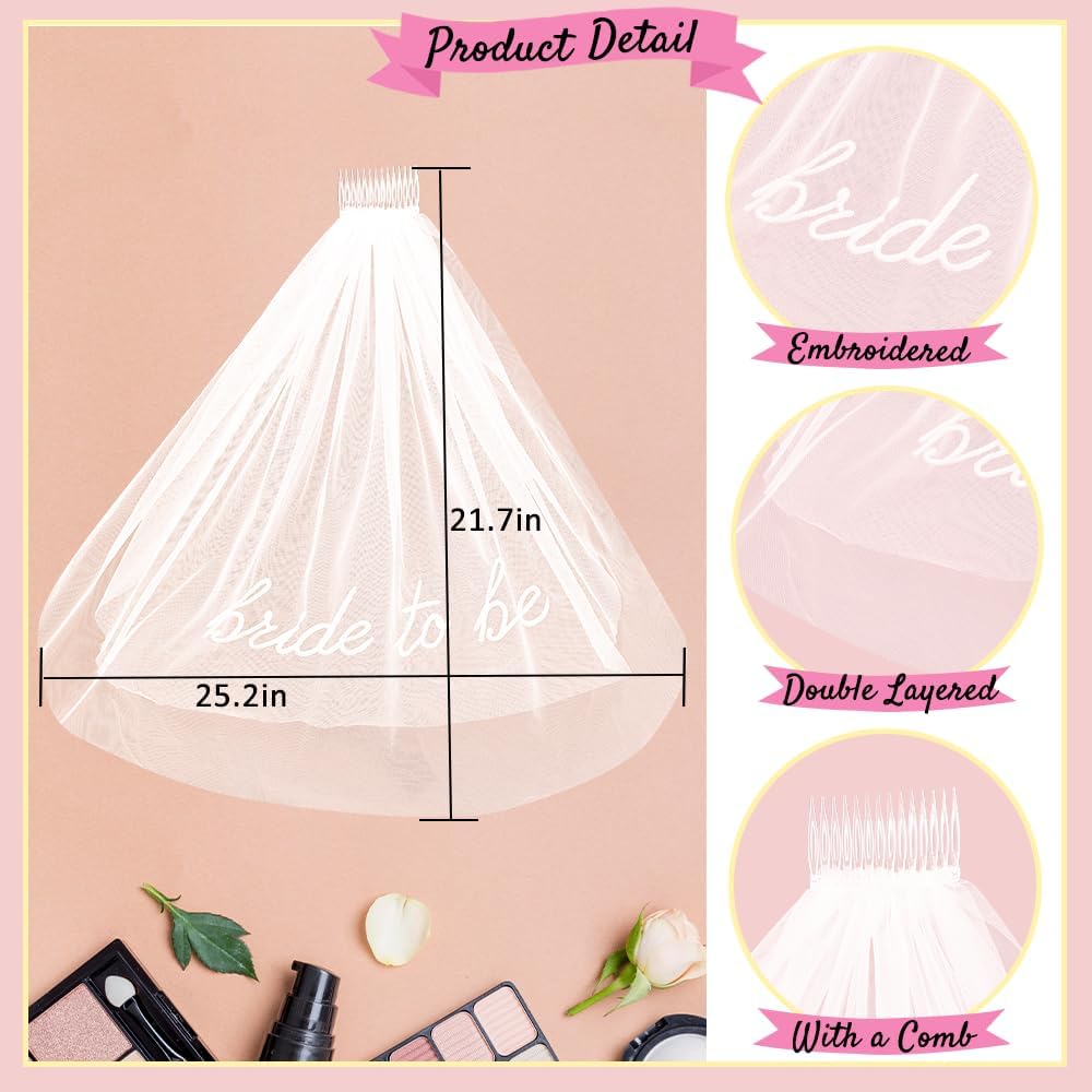 Bride To Be Embroidered Veil for Bachelorette Party Decorations, Bridal Shower Accessories Gifts