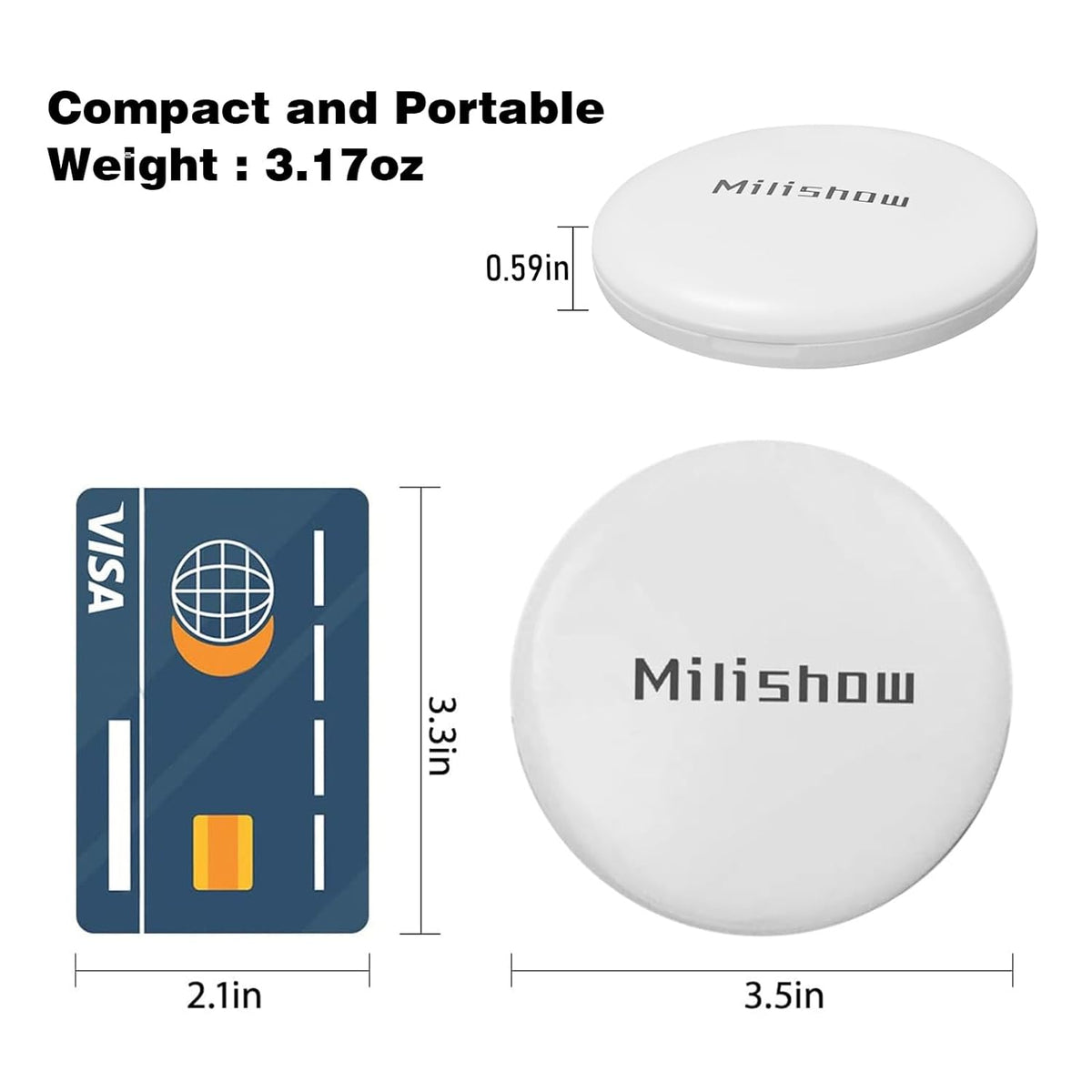 Compact Mirror with LED Light,1x/10x Magnifying Rechargeable Mirror,3.5in, Dimmable Travel Mirror