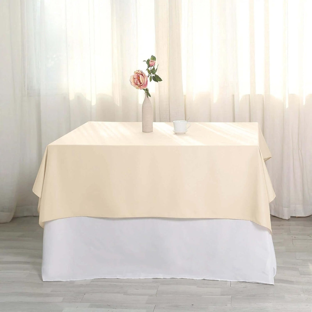 Efavormart 54x54 Beige Wholesale Linens Seamless Polyester Square Linen Tablecloth for Wedding