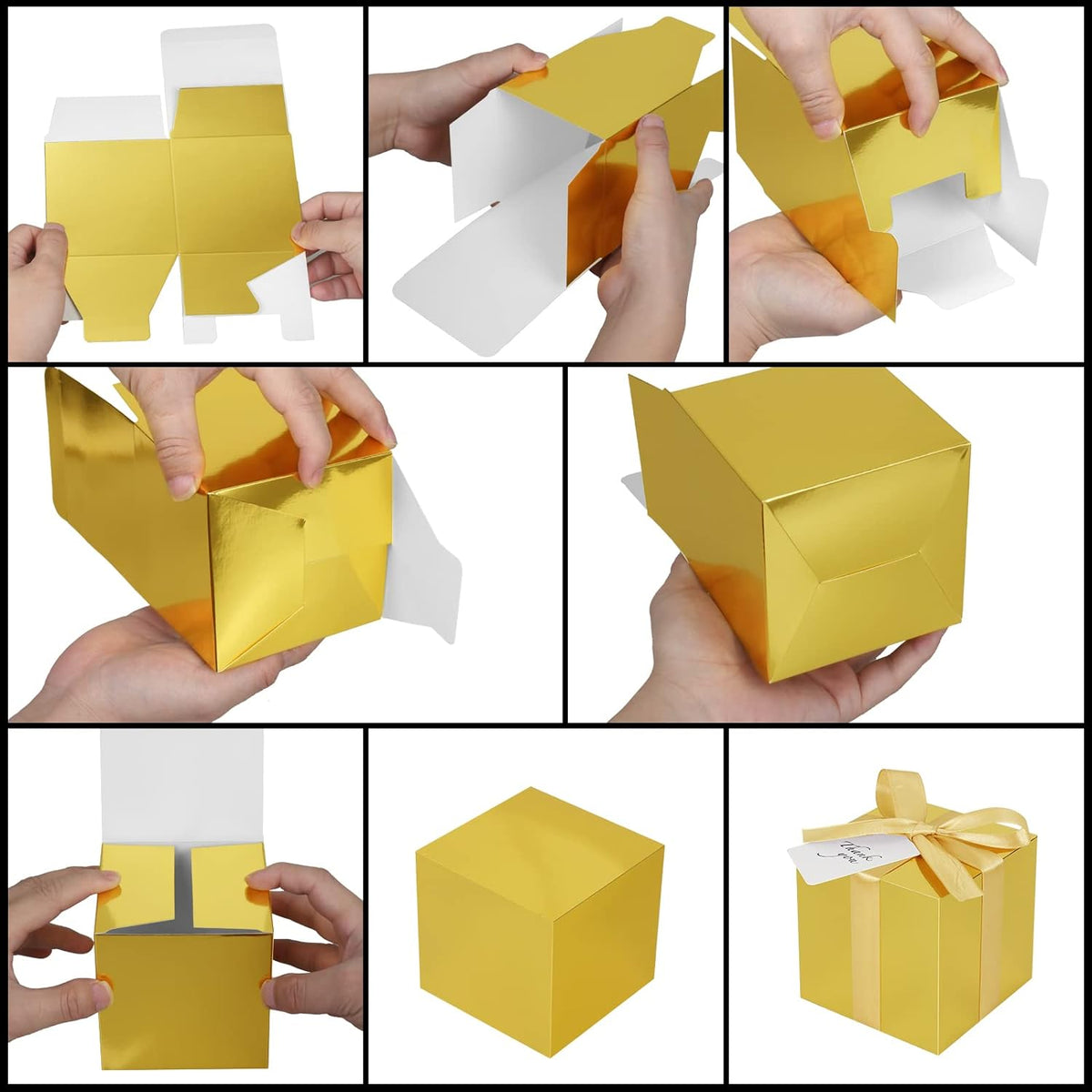 50 Pack Small Gift Boxes, 4x4x4 Favor Boxes Gold Paper Gift Boxes with Lids for Presents, Crafting