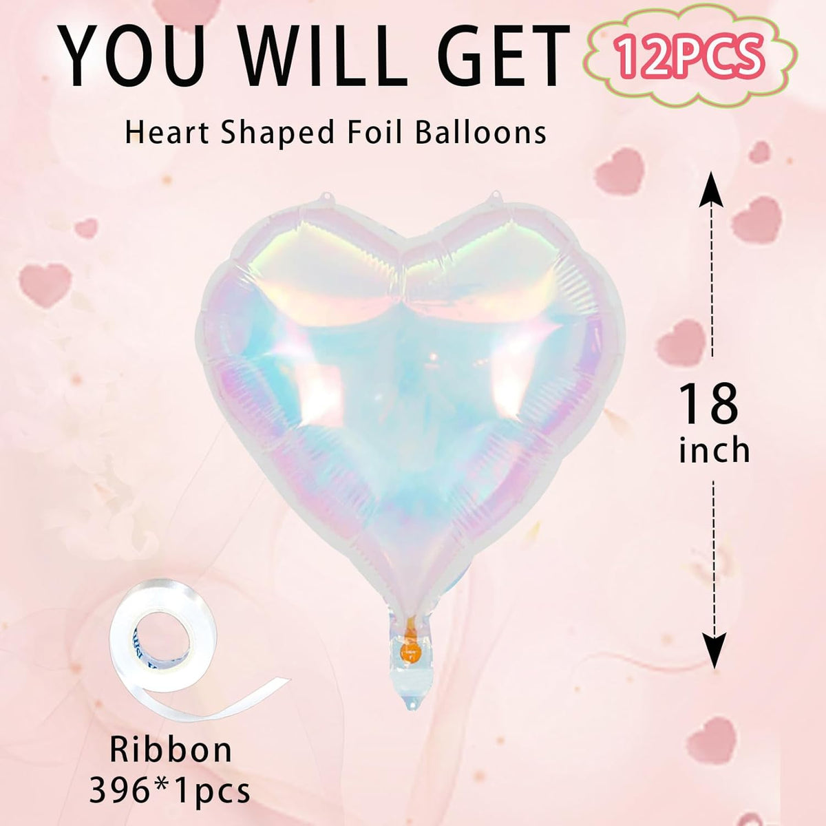 Colorful Heart Ballloons,18 Inch Bright Silver Foil Love Heart Shaped Balloons 12Pcs Silver love