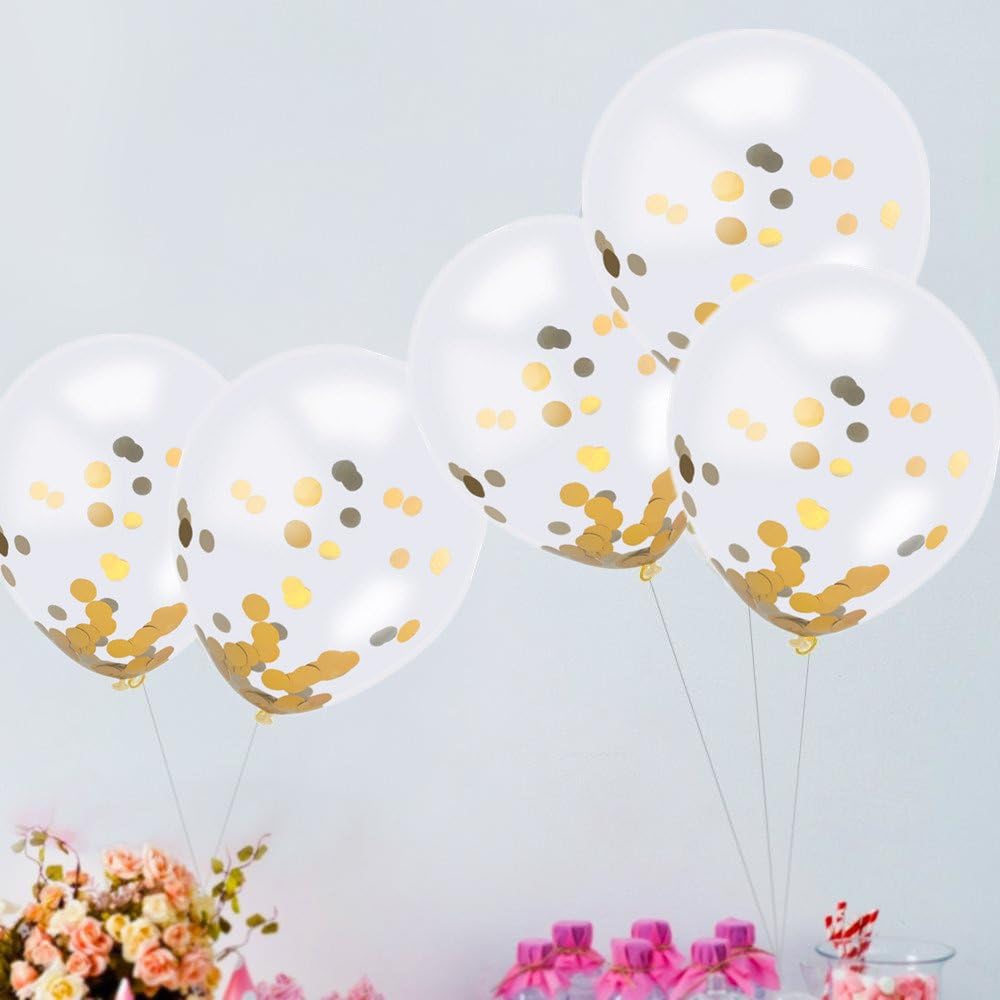 Gold Confetti Balloons 20 Pieces, 12 Inches Party Balloons With Golden Paper Confetti Dots For