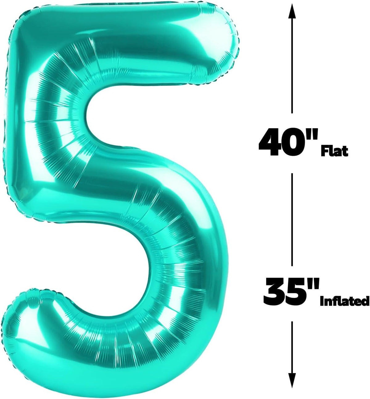 Large Teal Blue 40 Inch Birthday Number 5 Balloon, Teal Blue Five 5th 15 25 35 50 55 Birthday