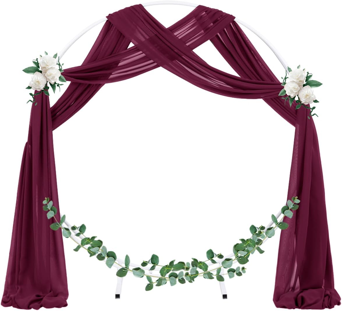 Socomi Wedding Arch Draping Fabric 2 Panels 29" x 19Ft Burgundy Sheer Chiffon Curtain Drapes 6