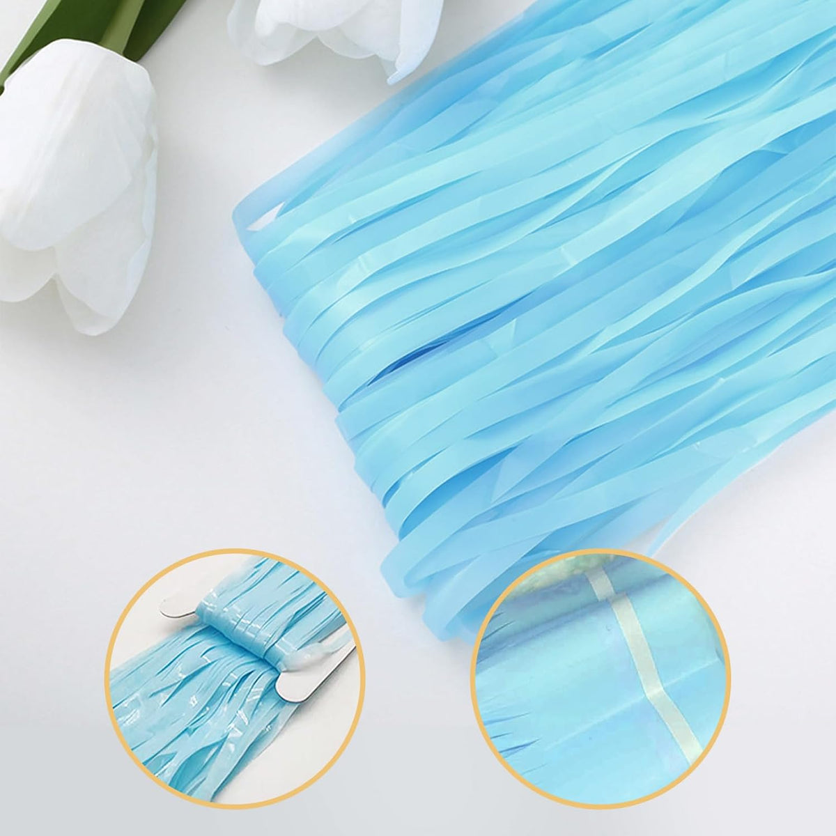5 Pack Blue Foil Curtain Backdrop 3.2ft x 8.2ft Tinsel Foil Fringe Curtains Macaron Photo Booth