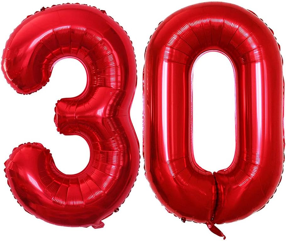 GOER Number 30 Balloons for 30th Birthday Party Decorations,42 Inch Jumbo Foil Helium Balloons for