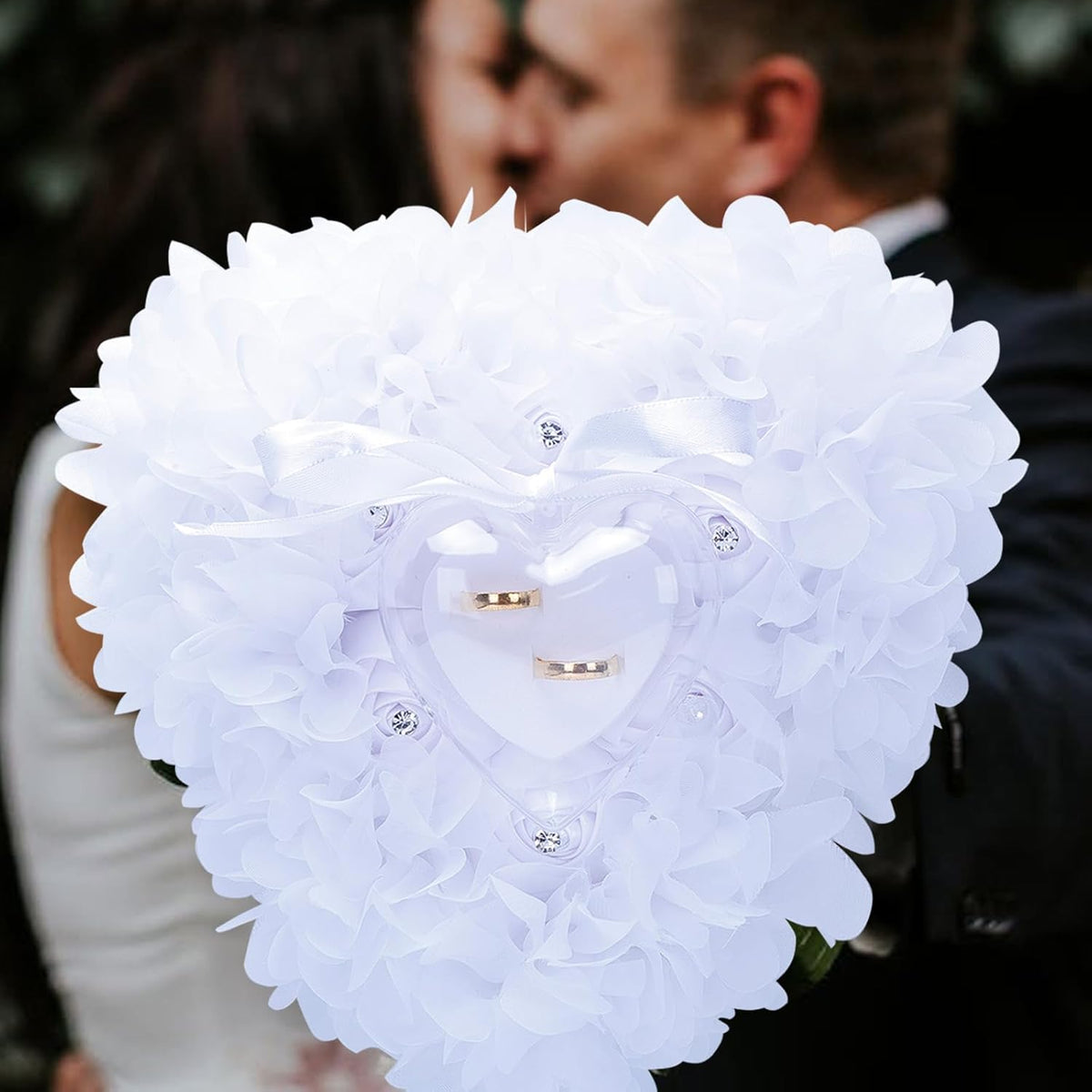 Ring Pillow is Designed with White Roses, Mozambique Diamond and Flowers. It is A Ring Bearer That