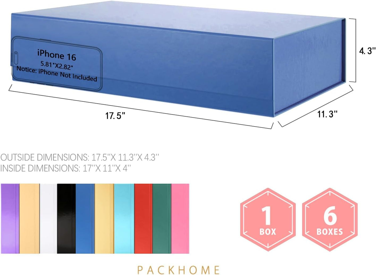 PACKHOME Extra Large Gift Box 17.5x11.3x4.3 Inches, Sturdy Shirt Box with Magnetic Lid for Clothes