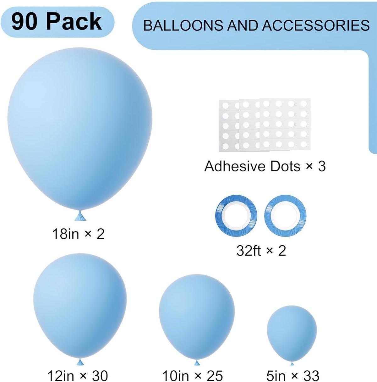 90pack Light Blue Balloons Different Size 18/12/10/5 Inch Baby Blue Balloon Garland Arch Kit for