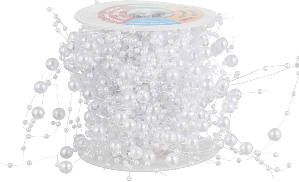 13Feet Pearl String Spool Roll for Floating Candles Faux Pearls Strands Garland for Vase Filler