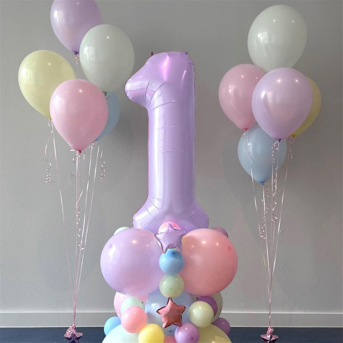 40 Inch Light Purple Number 1 Balloon for 1st Birthday Decoration, Large Pastel Purple Mylar Foil
