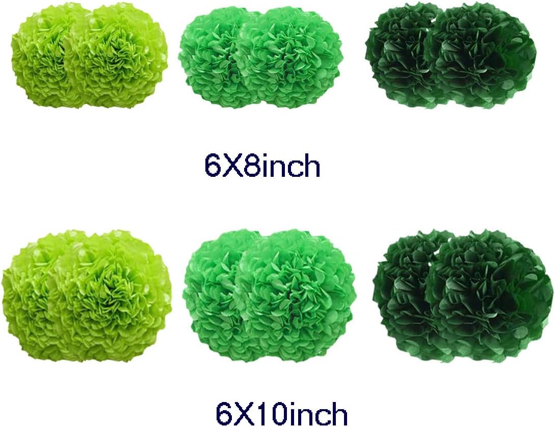 12pcs 8in 10in Green Paper Pom Poms Tissue Flower Hanging Balls for Wedding Party Decorations DIY